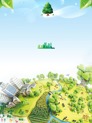 俯瞰城市与森林321世界森林日环保宣传公益蓝色海报背景